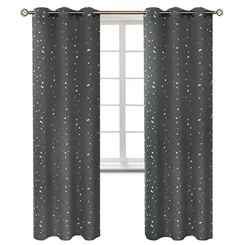 BGment Kids Blackout Curtains for Bedroom - Grommet Thermal Insulated Silver Star Print Room Darkening Curtains for Living Room, Set of 2 Panels (42 x 84 Inch, Dark Grey)