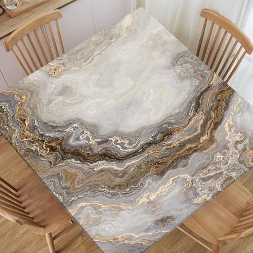 TREGAUSI Elastic Edge Square Tablecloth Marble Fitted Table Cover Grey Curly Waterproof Polyester Cloth for Outdoor Picnic Indoor Dining Party Banquet, Tablecloths Fit for 36x36 Tables, Style 15