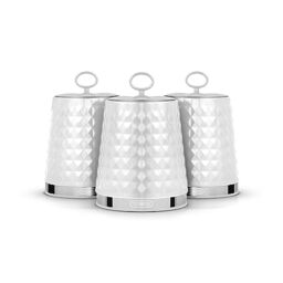 Tower T826207WHT Solitaire Set of 3 Canisters, Mirror Finished Steel Lid with Round Loop, Airtight, White