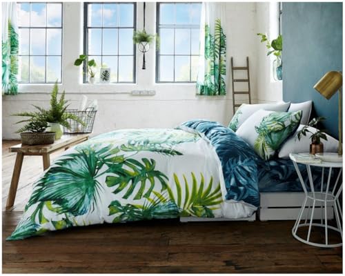 GC GAVENO CAVAILIA Tropical Leaf Super King Duvet Set, Super Soft Reversible Forest Bedding Sets, Polycotton Quilt Cover