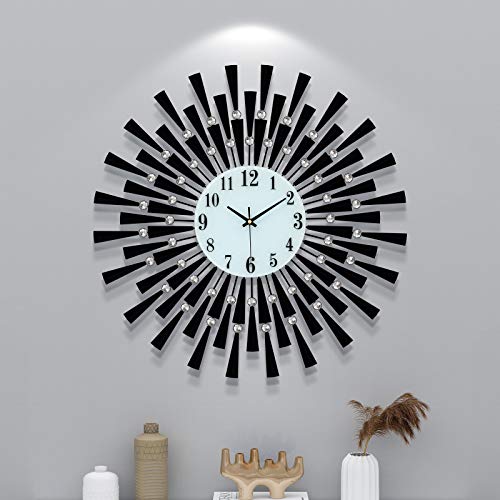 Fleble 23.6 inch Wall Clock Battery Operated,White Glass Dial with Arabic Numerals,Silent Clocks Black Decoration Design for Living Room Home Kitchen Bedroom Dining Room