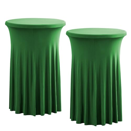 Rakila 2 Pack Round 43 x 32 Inch Spandex Cocktail Tablecloth with Wavy Skirt Green Fitted Stretch Table Cover for Bar Wedding Party