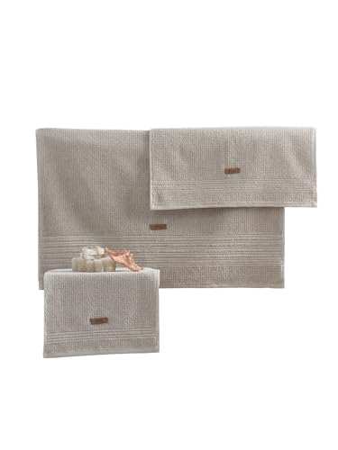 Foutastic Luxurious 3-Piece Towel Set, 100% Cotton, Beige, Bath Towel 75 x 150 cm, Hand Towel 50 x 90 cm, Washcloth 30 x 50 cm, Machine Washable