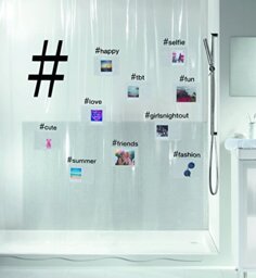 Spirella Hashtag Collection, Textile Shower Curtain 180 x 200, 100% Polyester, Black, PEVA