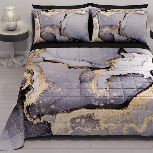 PETTI Artigiani Italiani - Summer Bedspread 220 x 260 cm 100 g/m² Double Face, Spring Quilt, Lightweight Quilt, Grey Marble, 100% Made in Italy