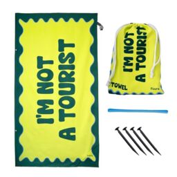 Fisura - Large Microfibre Beach Towel Green “I’m Not a Tourist” – Quick Dry, Sand Free & Lightweight – Travel, Pool, Camping & Picnic Towel – 180 x 100 cm Gift