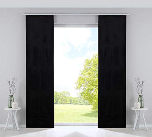 Gardinenbox Milano Blackout Curtain Box Set of 2 Blackout Sliding Curtains Velvet Blackout Panel Weights 100% Polyester 245 x 60 cm Black