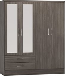 Seconique Nevada 4 Door 2 Drawer Wardrobe in Black Wood Grain