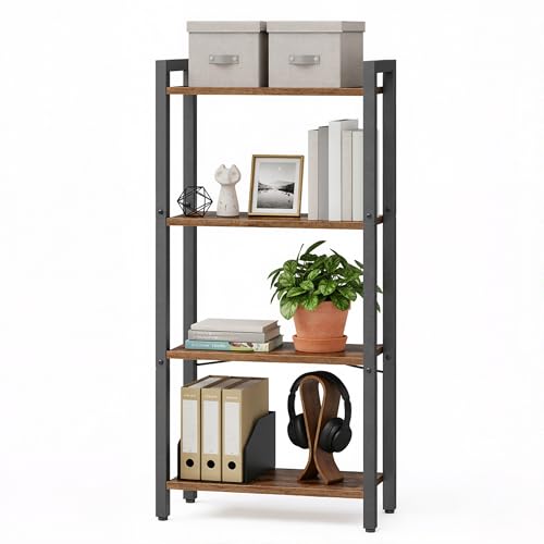 VASAGLE 4-Tier Bookshelf, Bookcase, Shelving Unit, for Office, Study, Living Room, Bedroom, 24 x 40 x 107 cm, Industrial, Rustic Brown and Ink Black LLS099B01