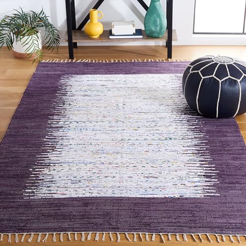 Safavieh Modern Indoor Flatweave Rectangle Area Rug, Montauk Collection, MTK711, in Ivory / Purple, 152 X 244 cm for Living Room, Bedroom or Any Indoor Space
