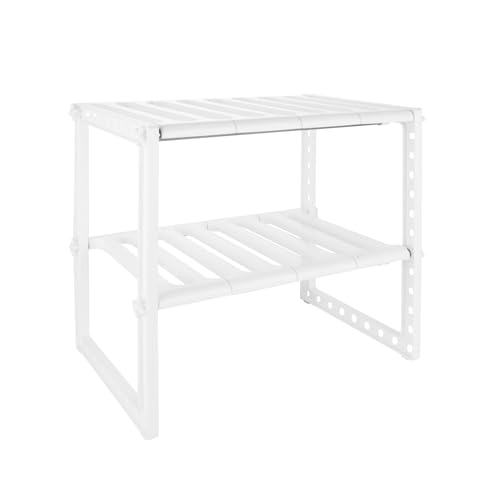 ASelected Expandable Under Sink Storage Kitchen Shelf 2 Layers Under Sink Storage Shelf Kitchen Bathroom Multifunctional Storage Shelf 10 Detachable Panels Length 40 or 68Cm (White)