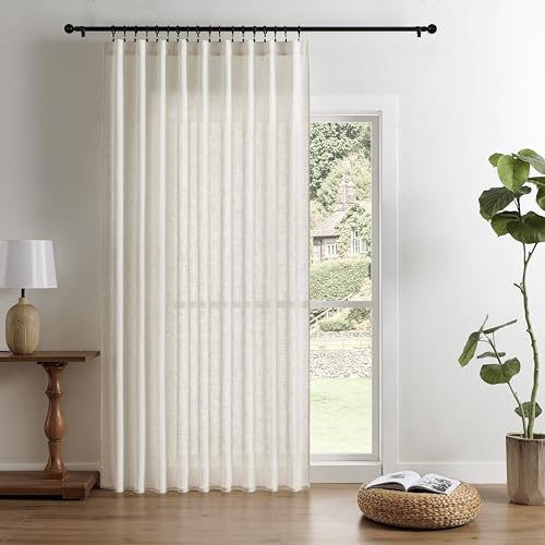 Joydeco Light Filtering Curtains 108 Inch Length for Bedroom, Linen Curtains 108 Inch Length 1 Panel Set for Living Room，White Semi Sheer Curtains 108 Inches Long with Rod Pockets