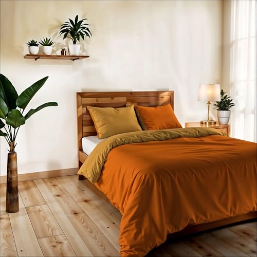 Vera Single and Half Duvet Cover Plain Double Face with Duvet Cover 200 x 200 cm with Envelope 20 x 50 cm + 2 Pillowcases 50 x 80 cm Orange/Yellow