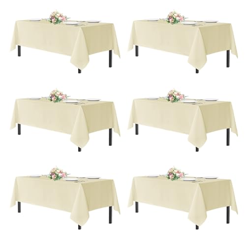 sancua Beige Tablecloths 60x102 Inch for 6 Foot Tables, 6 Pack - Rectangle Washable Fabric Table Cloth for Wedding Party, Birthday, Banquet Reception, Reusable Polyester Covers