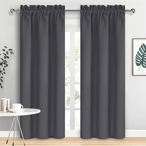 DWCN Blackout Curtains for Bedroom 84 inches Long 2 Panels Set, Solid Thermal Insulated Energy Saving Rod Pocket Window Treatment Curtains Blackout Drapes (W38 x L84 Inch, Dark Grey)