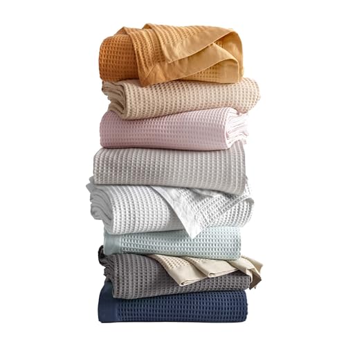 100% Cotton Blue Blanket Twin Size for Bed - Breathable and Soft, Waffle Weave for Summer Spring, 90x66 Inches (Pale Blue)