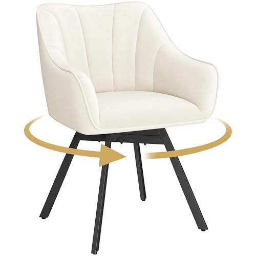 Yaheetech Swivel Dining Chair with Armrests and Backrest, Modern Velvet Side with Metal Legs and Rotating Seat,Kitchen Chair for Dining Room,Living Room,Bedroom,Office,Beige