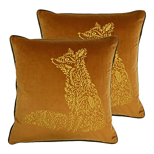furn. Forest Fauna Twin Pack Feather Filled Cushions, Rust/Mink, 50 x 50cm