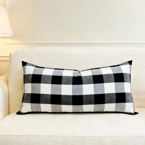 Slow Cow Black Checker Plaid Rectangular Pillow Cover Pillowcase Decorative Lumbar Throw Pillow Cover for Couch Sofa 12 x 24 Inches