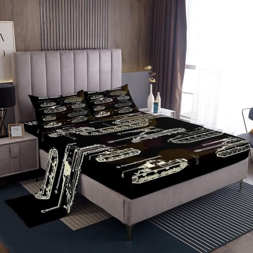 Tank Fitted Sheet Twin Size, War Theme Sheet Set, Soldier Dirt Bike Camouflage Army Acting Bedding, Kid Boy Teen Men Sheet Sets With Deep Pocket, 1 Flat Sheet, 1 Fitted Sheet, 1 Pillowcase