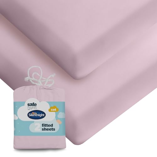 Silentnight Safe Nights Fitted Sheet - Cot Mattress - Breathable 100% Cotton Jersey - Super Soft Kind to Baby Skin - 120x60cm - Secure Fit with Elasticated Corners - 2 Pack, Pink