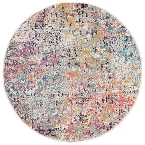 Safavieh Contemporary Rug for Living Room, Dining Room, Bedroom - Madison Collection, Short Pile, in Grey and Pink, 122 X 122 cm