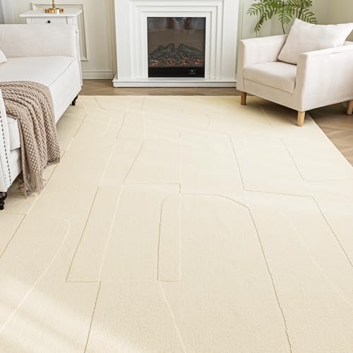 Sonive Washable Rug Water Resistant Mat Non-Slip Backing Rug Geometric Indoor Outdoor Suitable for Living Room, Bedroom, Kitchen Beige 160×230 cm
