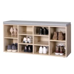 VASAGLE Shoe Bench, Storage Bench with Padded Cushion, 10 Compartments, Adjustable Shelves, for Living Room, Hallway, 104 x 30 x 48 cm, Rustic Brown CUSTOS Collection LHS10NL