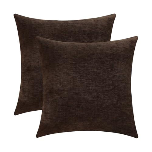 Jeneoo Coffee Brown Decorative Throw Pillow Covers Soft Chenille Comfy Square Couch Cushion Cases for Living Room Sofa Decor (Set of 2, 20 x 20 Inches)