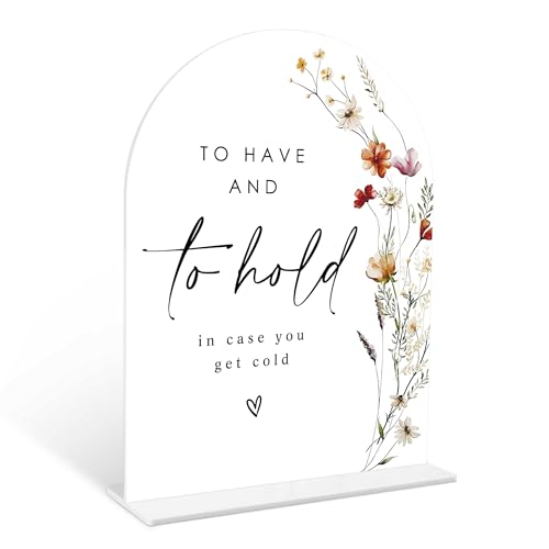 Boho Floral Wedding Blanket Sign, 6 x 8 Inch White Arch Acrylic Wedding Sign with Holder, Wedding Sign for Ceremony and Reception, Wedding Decoration, Wedding Supplies - BX30