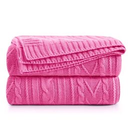 "Aormenzy Hot Pink Cable Knit Throw Blankets for Couch Bed Sofa, Acrylic Knitted Blanket, Soft Cozy Throw Blanket, 50"" x 60"""