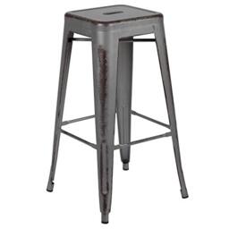 "Flash Furniture Kai Commercial Grade 4 Pack 30"" High Backless Distressed Silver Gray Metal Indoor-Outdoor Barstool"