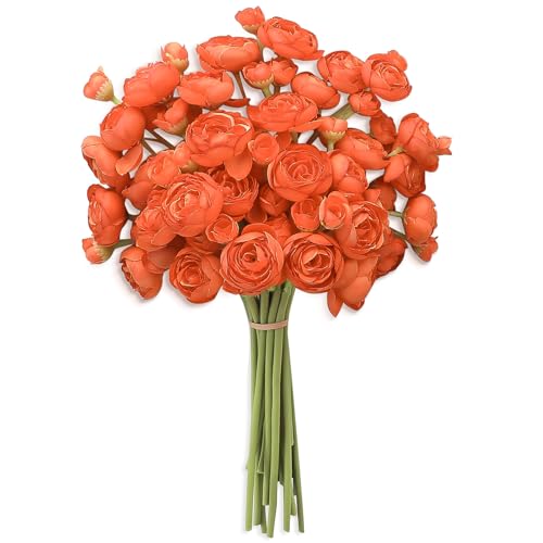 Floroom Ranunculus Artificial Flowers 18 Pcs Burnt Orange Faux Silk Mini Ranunculus Bulk Fake Wedding Filler Flowers for DIY Bouquets, Centerpieces, Bridal Shower Decorations & Arrangements