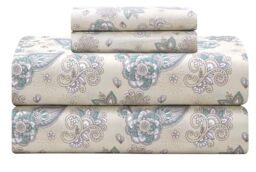 "Feather & Stitch Softest 100% Cotton Sheets, Queen Size Sheet Sets, 4 PC Set, 300 Thread Count Percale Weave Bedding, 16"" Deep Pocket, Cooling Sheets, Breathable Bed Set (Finley 01)"