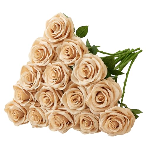 Carlita???s Blooms 15pcs Fake Roses Artificial Silk Flowers Faux Rose Flower Long Stems Bouquet for Arrangement Wedding Centerpiece Party Home Kitchen Decor
