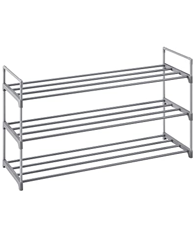 SONGMICS 3-Tier Shoe Rack, Metal Storage Shelves Hold up to 15 Pairs of Shoes, for Living Room, Entryway, Hallway and Cloakroom, 92 x 30 x 54 cm, Grey LSA13GV1