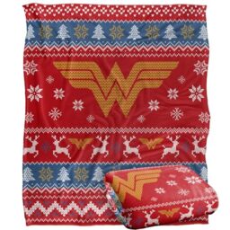 WONDER WOMAN Blanket, 152 x 127 cm Ugly Christmas Sweater Logo Silky Touch Super Soft Throw Blanket