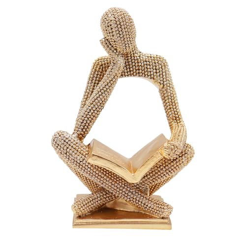 Neeenn Sparkling Gold Reading Women Statue, Thinker Sculptures, Abstract Art Ornament, Modern Aesthetic Figurine Decoration for Home Living Room Bedroom Office Shelf Table Desk Bookshelf Decor