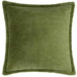 furn. Kallu Faux Fur Polyester Filled Cushion – Soft Fluffy Decorative Cushion with Oxford Edge (Olive - 45x45cm)
