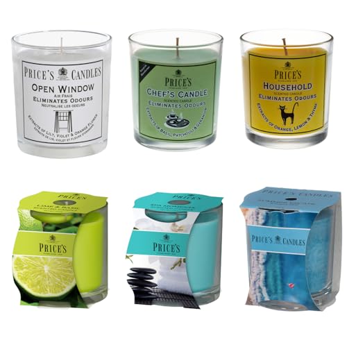 Price's Candles Random Mix Fresh Air Scented Jar Candle Bundle 6 Pack Long Burning Mixed Fragrances Home Fragrance Gift Set Relaxing Ambience Glass Jar
