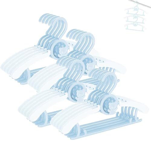 "HGYZE Baby Hangers for Closet 20pcs 11-14"" Kid Hanger for Nursery, Adjustable Infant Cloth Hanger for 0-18yrs Girl Boy, Plastic Newborn Coat Hangar, Non-Slip Child Pant Rack for Toddler, Blue Perchas"