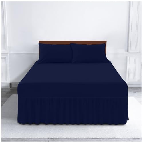 Gaveno Cavailia Luxury Non-Iron PERCALE VALANCE Sheet, Poly-Cotton, Navy , King