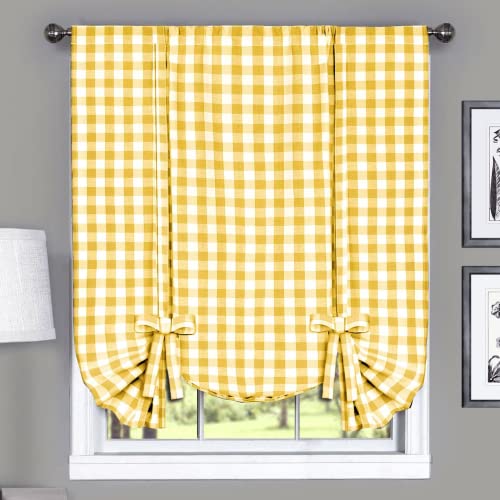"Achim Home Furnishings Buffalo Check Window Curtain Tie Up Shade, 42"" x 63"", Yellow & White, Polyester Blend, 42"" W x 63"" L (Pack of 1)"