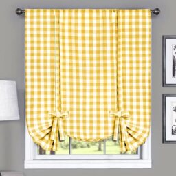 "ACHIM Home Furnishings Buffalo Check Window Curtain Tie Up Shade, 42"" x 63"", Yellow & White, Polyester Blend, 42"" W x 63"" L (Pack of 1)"