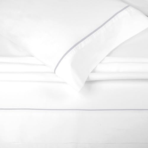 Burrito Blanco - Bed Sheet Set - Cotton Blend - Single Bed 105 cm 3 Pieces (Top Sheet, Pillowcase and Fitted Sheet) - White/Grey 241 (105 x 190/200 cm)