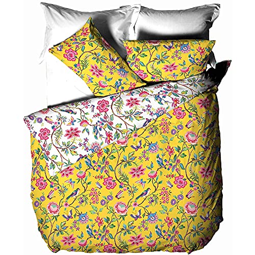 furn. Pomelo Tropical Floral Duvet Cover Set – Reversible Bedding (Yellow – King)