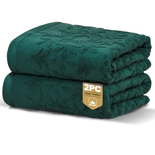 Rapport Home 2-Pack Versailles Jacquard Hand Towels - 50x85cm 100% Cotton 500GSM - Absorbent & Soft Bathroom Towel Set - Oeko-Tex Certified Jade Green