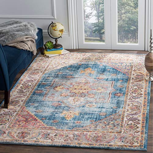 Safavieh Trendy New Transitional Indoor Woven Rectangle Area Rug, Bristol Collection, BTL349, in Blue / Ivory, 155 X 229 cm for Living Room, Bedroom or Any Indoor Space