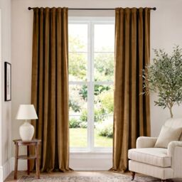 Lazzzy Velvet Blackout Curtains Brown Thermal Insulated Drapes for Bedroom Living Room Darkening 108 Inches Extra Long Window Treatments Super Soft Luxury Rod Pocket 2 Panels Gold Brown