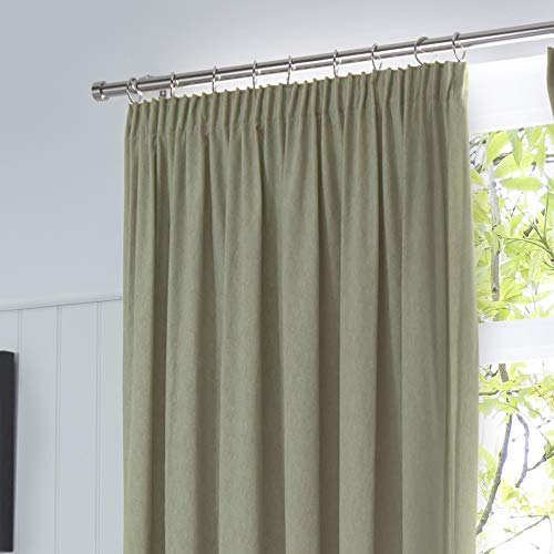 "Fusion Sage Green Blackout Pencil Pleat Curtains – Pair W66 x L72"" (168 x 183cm) – Thermal Light-Blocking Drapes for Bedroom or Living Room – Energy-Efficient Window Panels in Soft Green"
